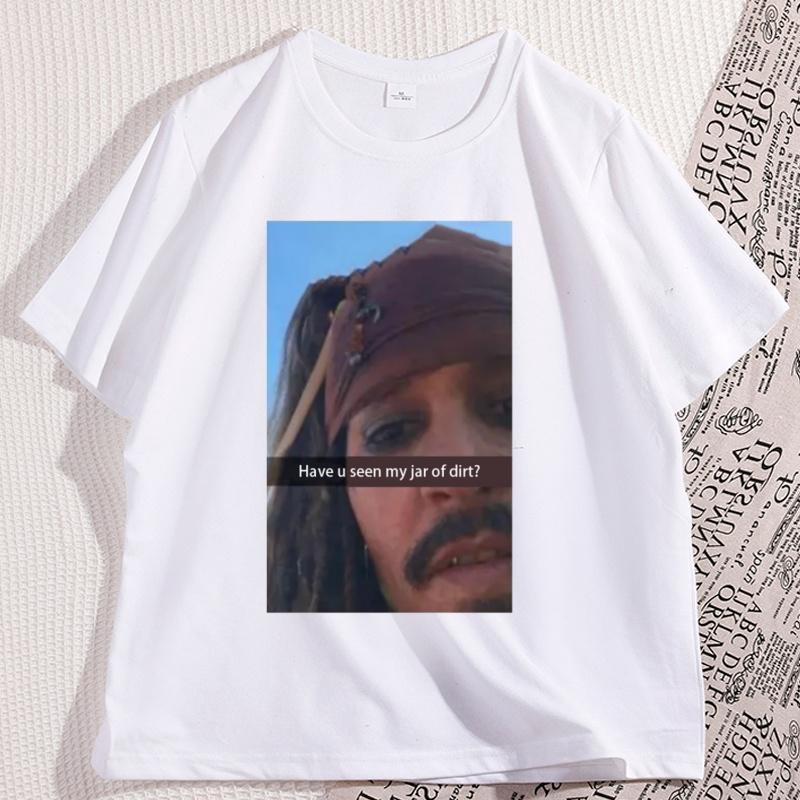 Funny Captain Jack Sparrow T Shirt Unisex Short Sleeve Graphic Tees Humorous Round Neck Breathable Loose Tops High Quality