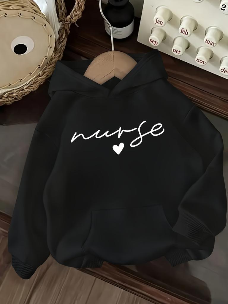 Unisex 2026 Autumn and Winter Women's Casual Nurse Heart Hoodie Fashion Pullover Love Heart and Letter Pattern Personality Y2K Tops
