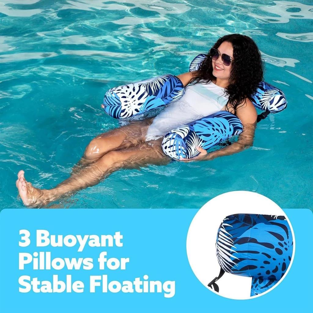 Pool Lounge Chair Water Hammock with Air Pump, Puncture Resistant, Pet Friendly Pool Floats for Lake, Beach & Summer Vacation