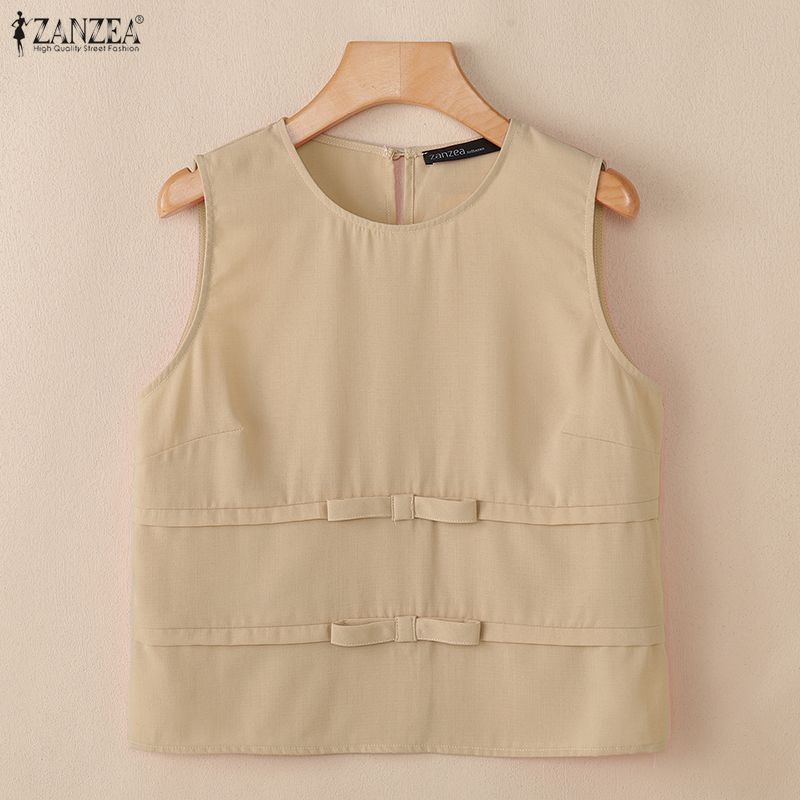 ZANZEA Women Casual Round Neck Solid Color Sleeveless Tank Tops
