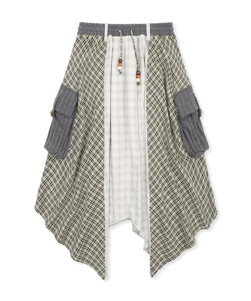 Lunakihu Wxsk016 Hirari Asymmetrical Check Skirt (Ivory/Charcoal)