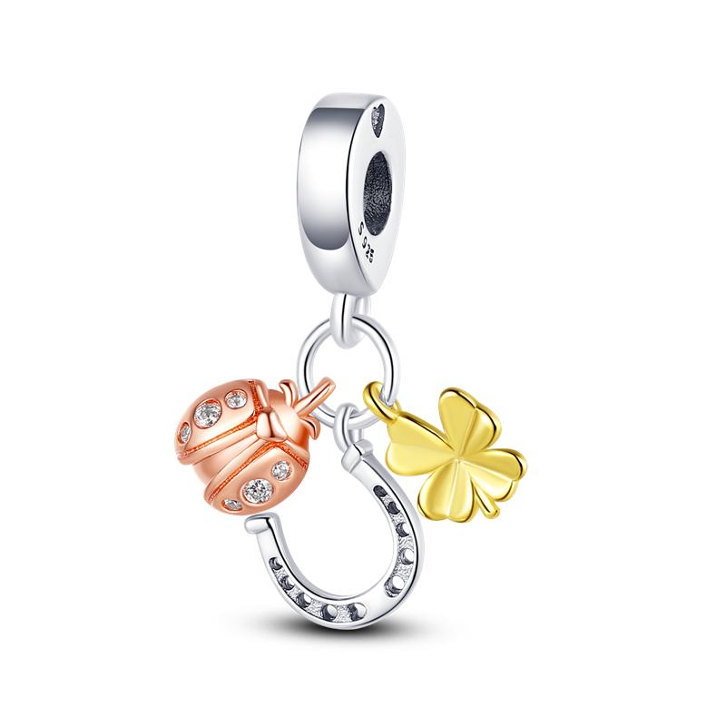 Fashion Copper Dangle Plant Charm Beads Four Clover Original Accessories Bracelets Diy For Pendant Necklace Making Women