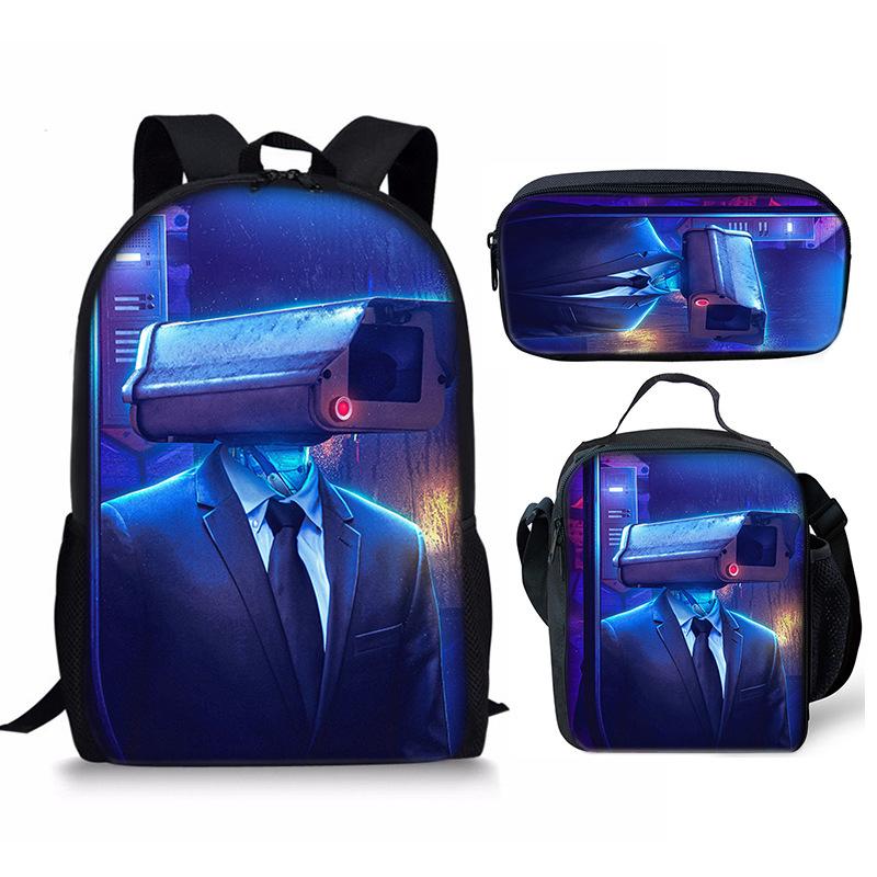 Classic Popular Novelty skibidi Toilet Man 3D Print 3pcs/Set Student School Bags Laptop Daypack Backpack Lunch bag Pencil Case