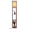 Modern Oak Wooden Fabric Floor Lamp with Built In Shelving Units for Lounges Hallway   Brown