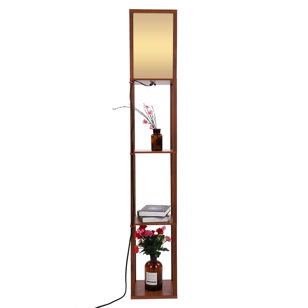 Modern Oak Wooden Fabric Floor Lamp with Built In Shelving Units for Lounges Hallway   Brown