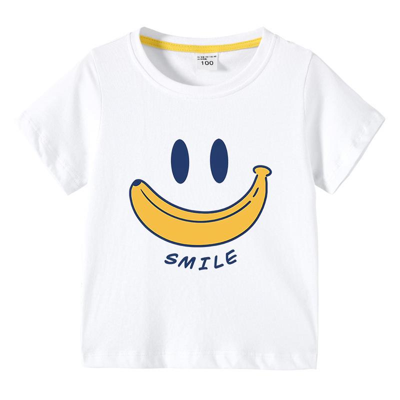 Cute Smiling Banana Kids Short Sleeve T Shirts Boys Girls Same Style Cartoon Casual Tees Comfortable Children Clothing