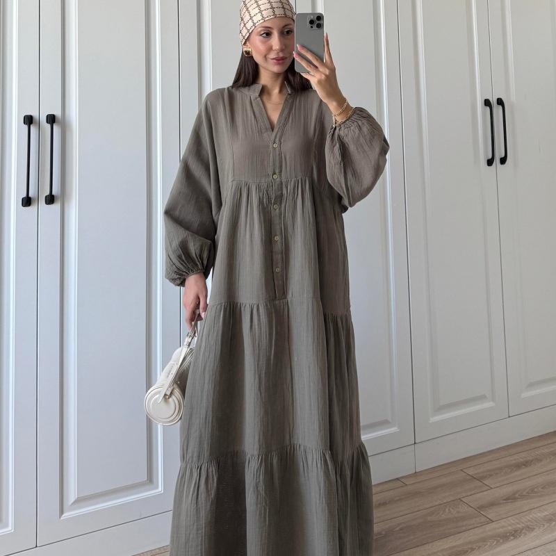 Women's Maxi Dress Long Sleeve Tiered A Line Loose Fit Casual Boho Long Dress