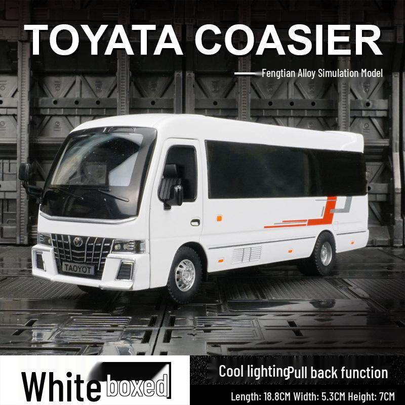 

Модель автобуса Toyota Coaster из сплава с инерционным механизмом, звуком и светом белый