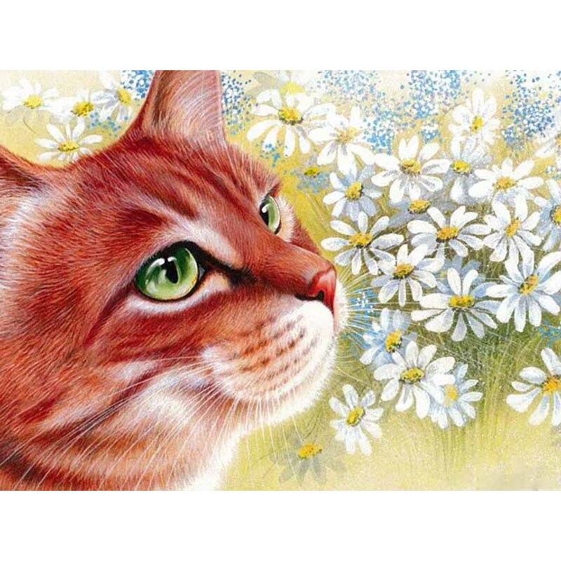Nuovo 5D Pittura Diamante Fai da Te Gatto Fiore Ricamo Diamante Animale Punto Croce Trapano Rotondo Completo Decorazione Casa Arte Manuale Regalo