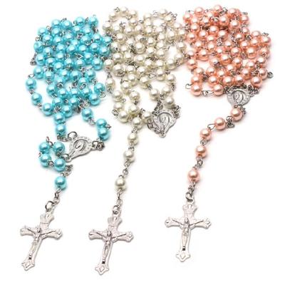 Rosary Beads Clavicle Chain Necklace Men Women Medal-Cross Christian Long Chain