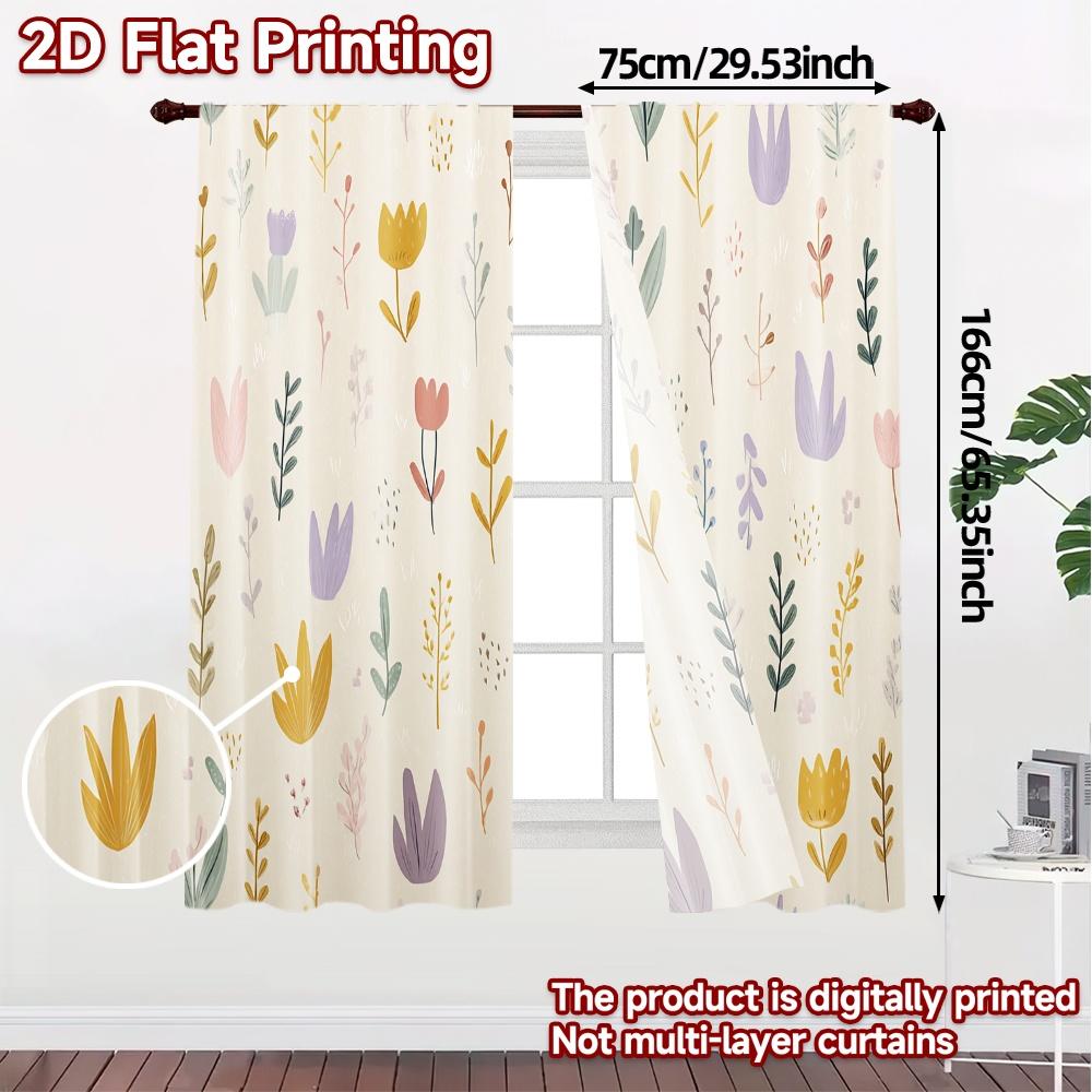 2D FLAT PRINTING 2pcs Curtains (Without Rod) Floral Spring Celebration Design (3) Holiday Ramadan Printed Curtains Versatile