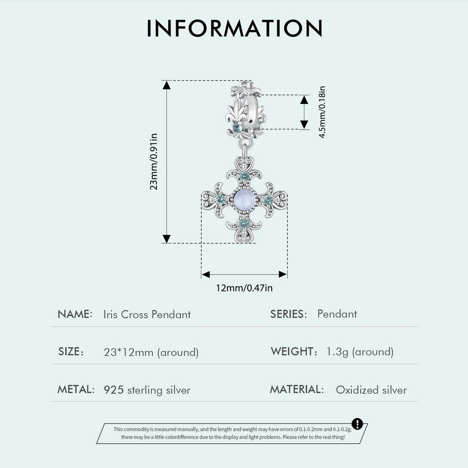 Bamoer Iris Cross přívěsek pro ženy 925 Sterling Silver Křížový přívěsek Květina Počáteční přívěsek fit přívěsek Vánoční DIY