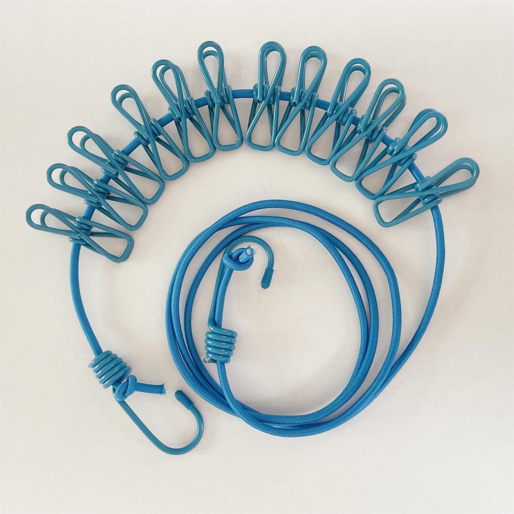 Portable No-Punch Travel & Home Clothesline with Storage Clips for Drying and Outdoor Use