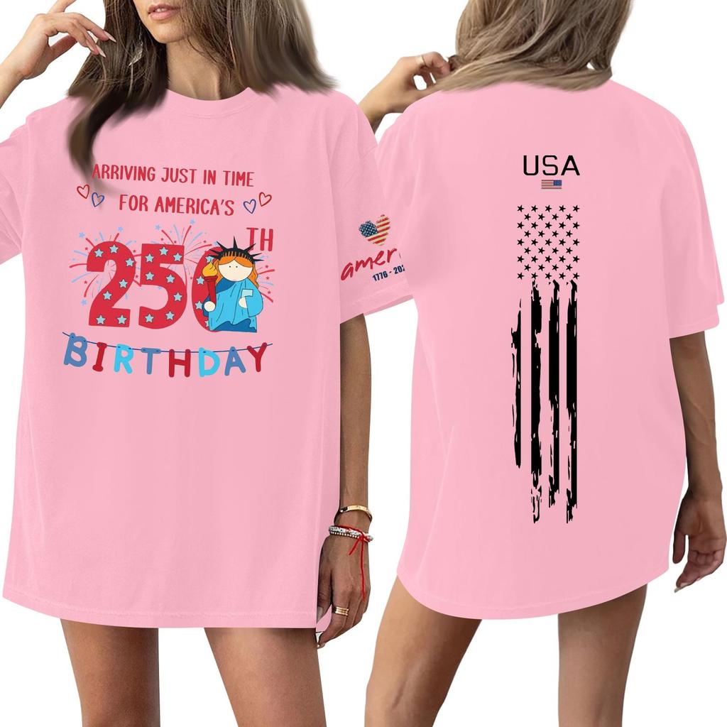 Damski casualowy modny top T-shirt z okrągłym dekoltem, krótkim rękawem i casualowym nadrukiem
