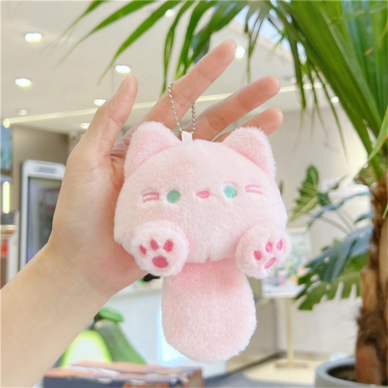 Cute Plush Cats Keychain Creative Animal Pendant Detachable Pendant Car Key Chain Backpack Pendant with Metal Keyring