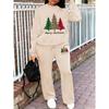 Women's Crewneck Sweatshirt & Drawstring Straight-Leg Pants 2-Piece Set, Printed Women's Outfit, Fall/Winter Sweatshirt Suit