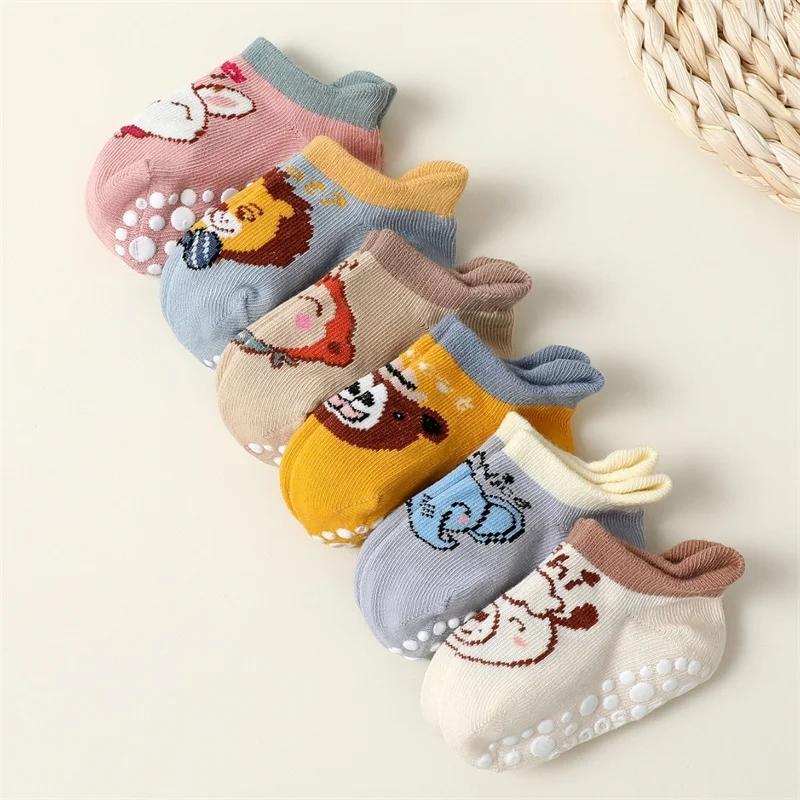 6Pairs/set Kids Baby Floor Socks For Boys Girls Cotton Soft Cartoon Newborn Short Sock Children Toddler Non-Slip Sock For Infant