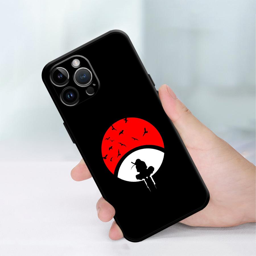 Black Soft Phone Cover Case for iPhone 7 8 13 12 11 Pro Max XR XS Max 15 16 14 Plus Cool Uchiha Logo