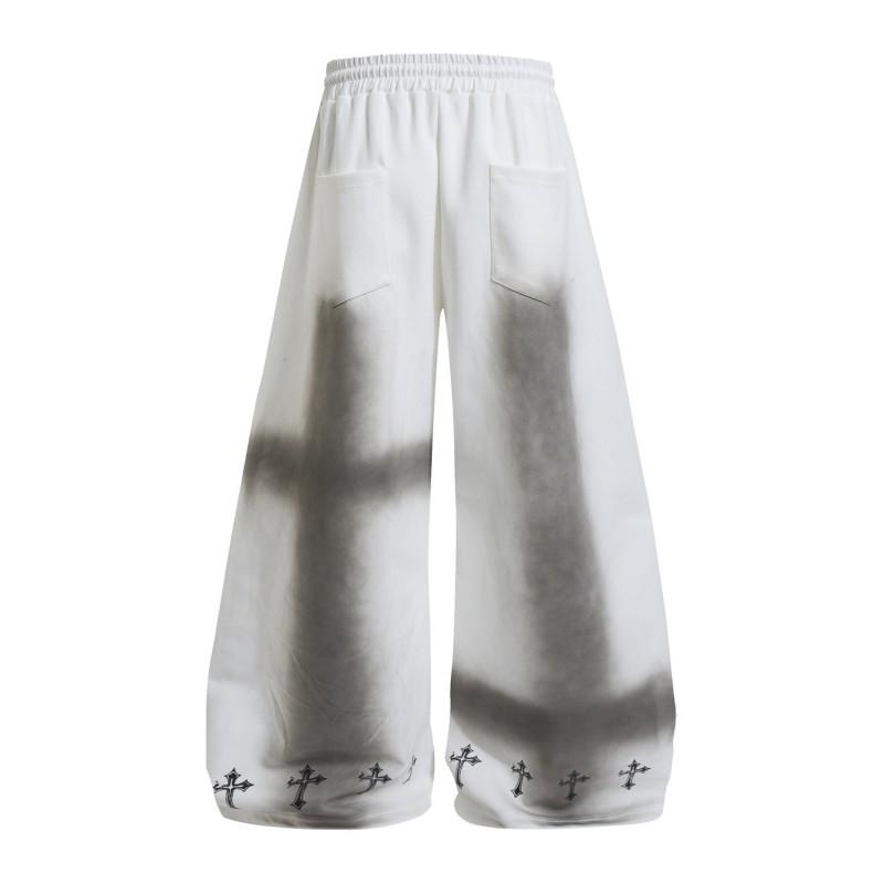 Mens Relaxed Fit Washed Vintage Streetwear Jogger Pants With Cross Print Cotton Blend Straight Leg Breathable Stretchy