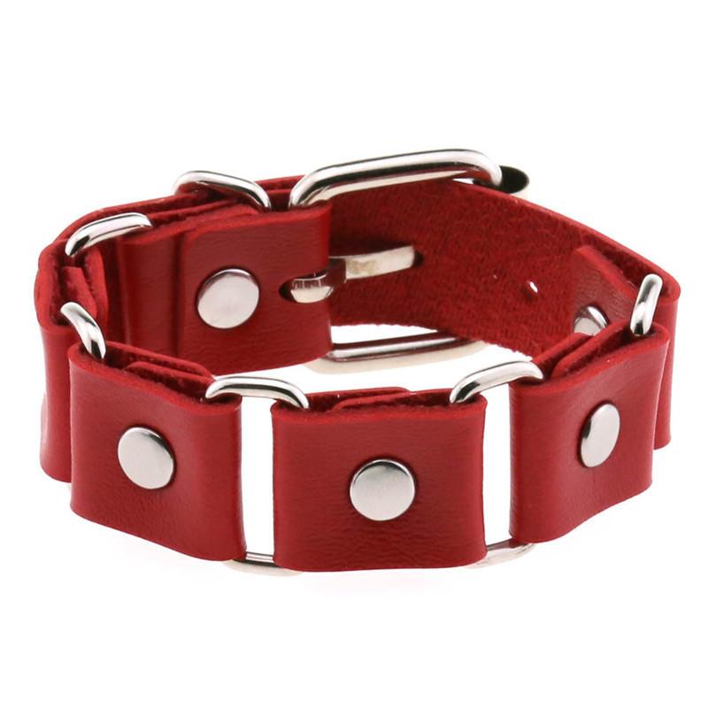 Hot Punk Gothic Rock Row Metal Stud Spikes Rivet Red PU Leather Wristband Bangles For Men Women Bracelet Unisex Jewelry