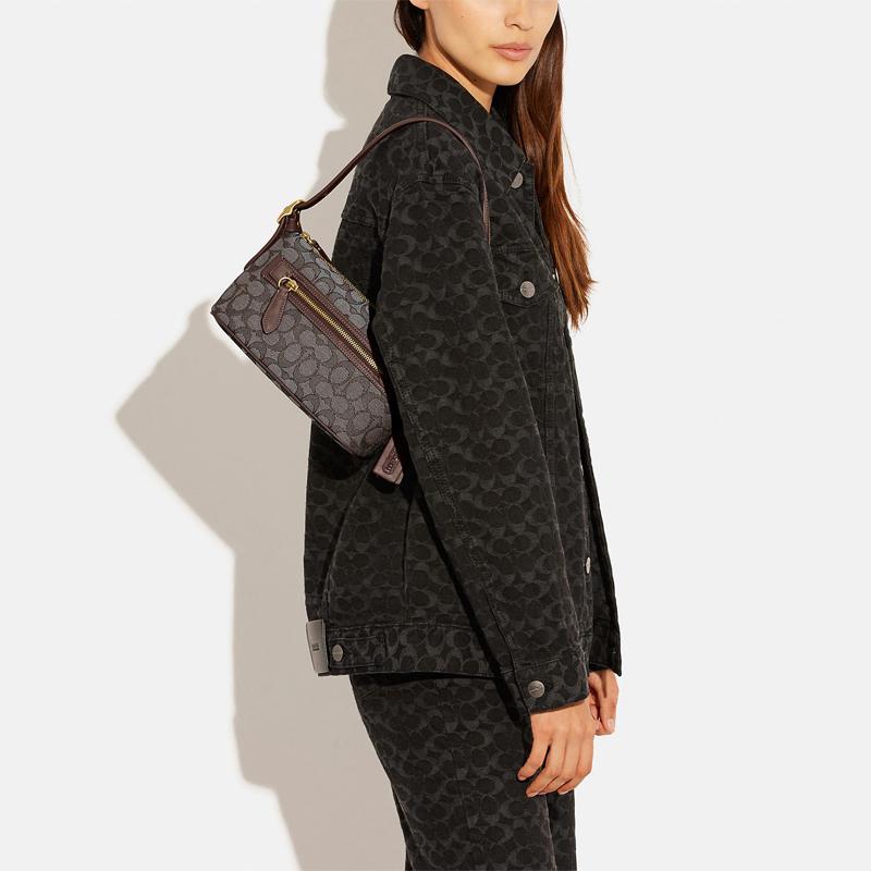 New COACH Demi Jacquard Fabric With Recycled Leather Shoulder Bag Handbag Medium Size Women's Brown CE736-B4S0M