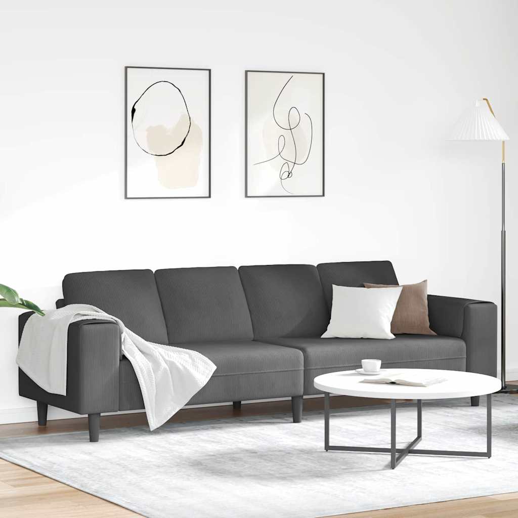 Dark Grey Sofa 250 X 77 X 76 Cm Cord Fabric