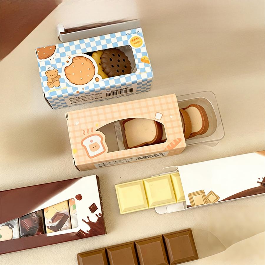 Cute snack-themed eraser set, creative erasers.