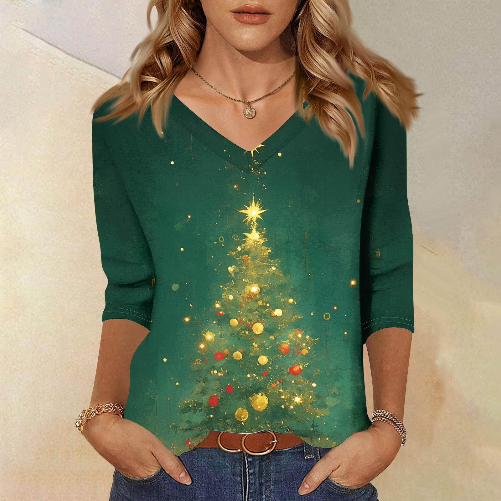 

Рубашки с рукавом 3/4 для женщин с принтом, Рождественские футболки, Блузки, Повседневные, Большого размера, Базовые топы, Пуловер XL