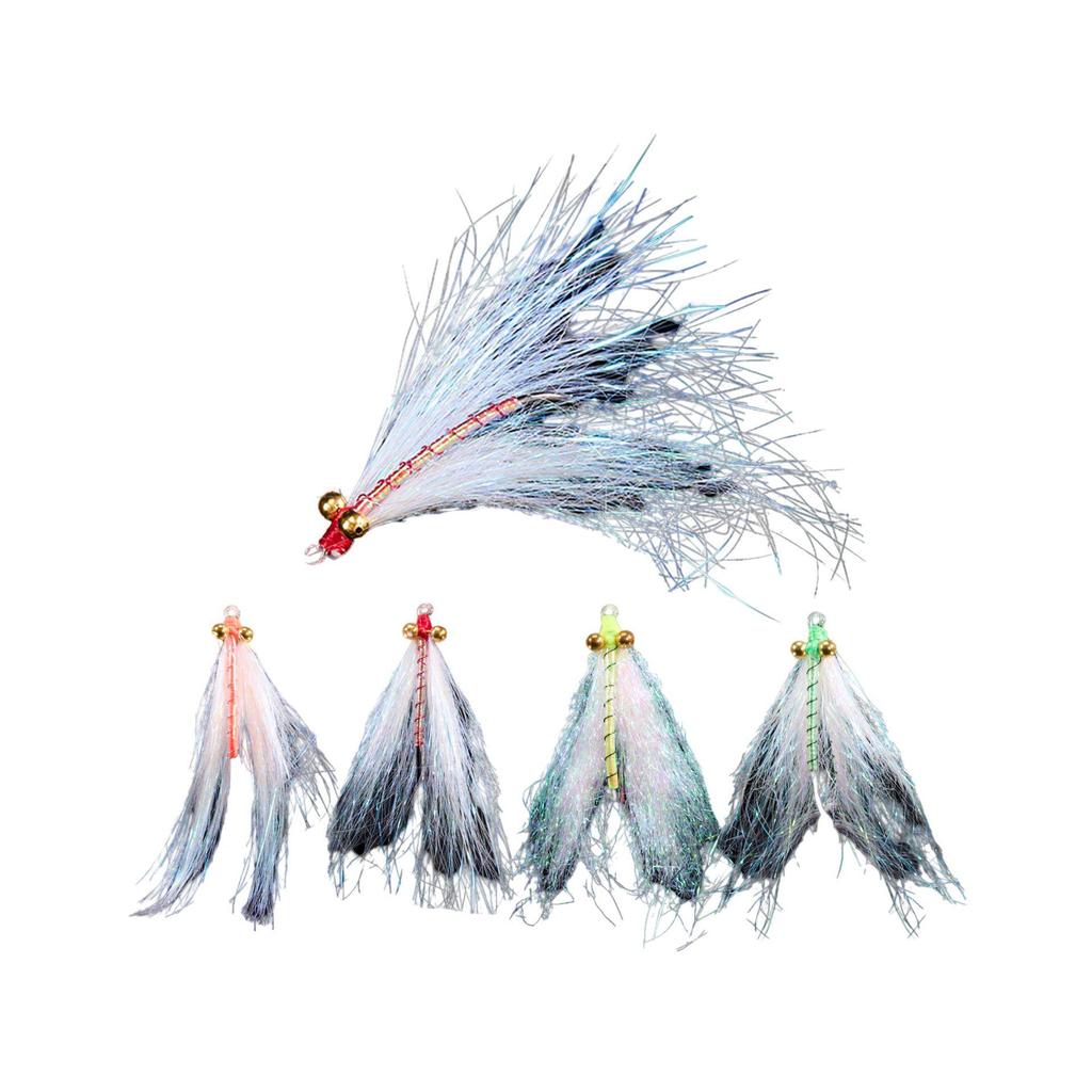 Ice Silk Shrimp Fishing Lure: Crazy Charlie Fly Hook with Sunflower Sequins, Red Tail, and Green Shoot for Bass and Mandarin Fish.