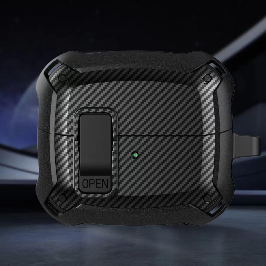 Carbon Fiber Case For Samsung Galaxy Buds 3/Galaxy Buds 3Pro with Keychain Secure Lock Shockproof Protective Case for Woman Man