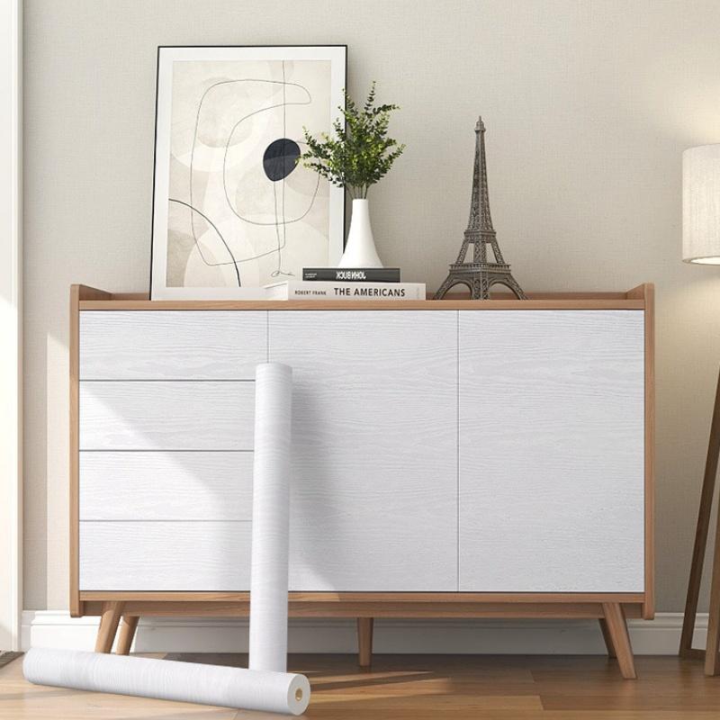 Bílá Původní Dřevodekor Nábytek PVC Samolepicí Vodotěsná Dekorace Renovované Samolepky Tapeta, Skříňky