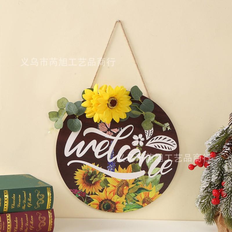 Wooden Round Hanging Sign Christmas Welcome Door Decor Festive Party Wall Ornament Holiday Seasonal Decoration
