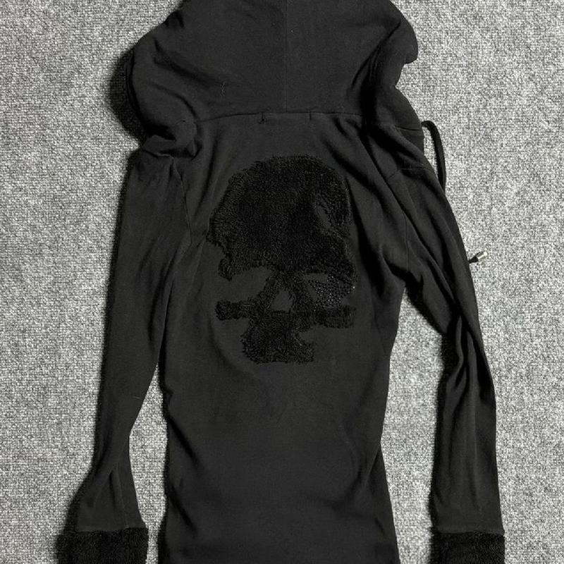 Y2k Black Vintage Printed Hoodies Women V Neck Long Sleeve American Fashion Hooded Sweatshirt Streetwear Hip Hop