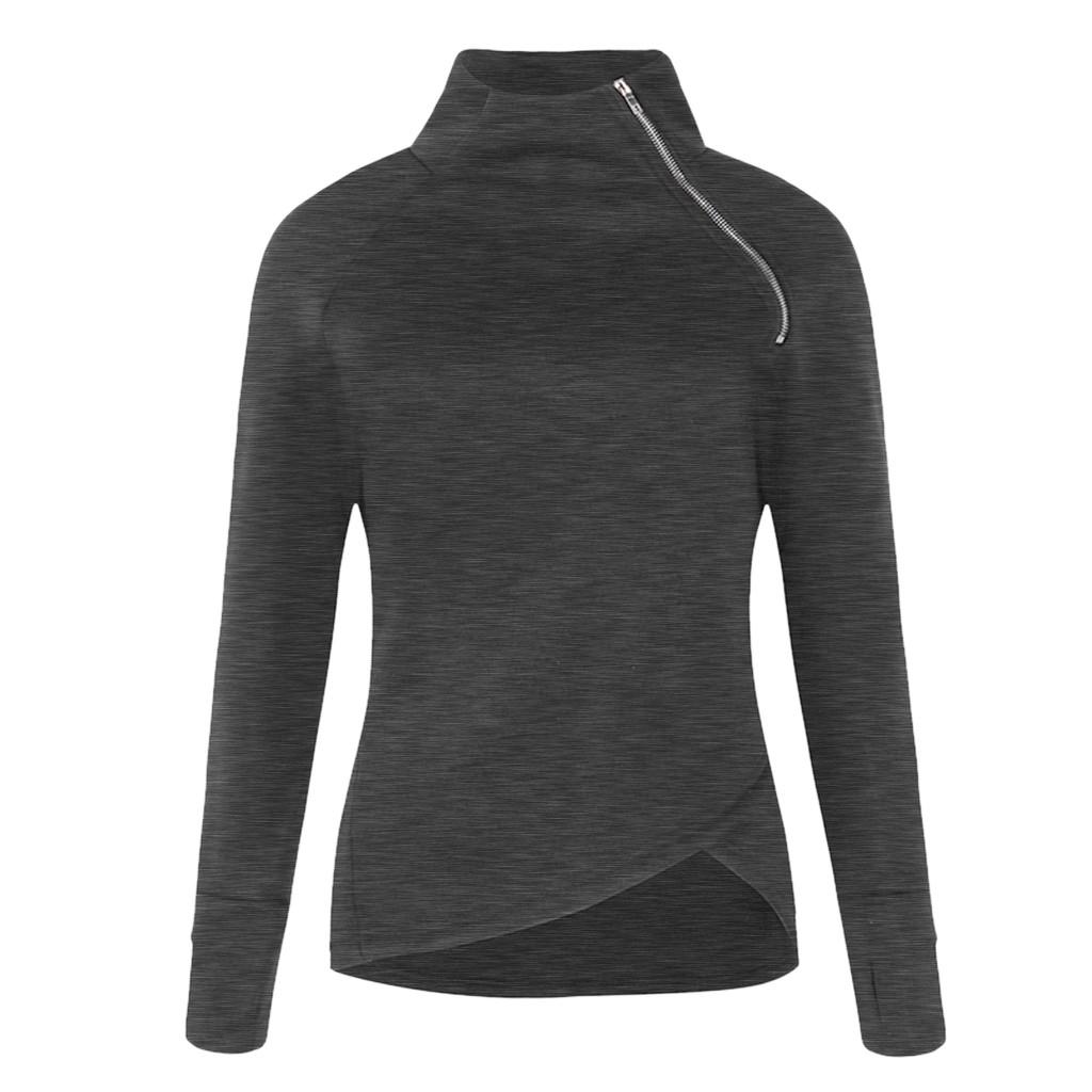 Women Casual Blouse Long Sleeve Pullover Turtleneck Zipper Sweatshirt Tops
