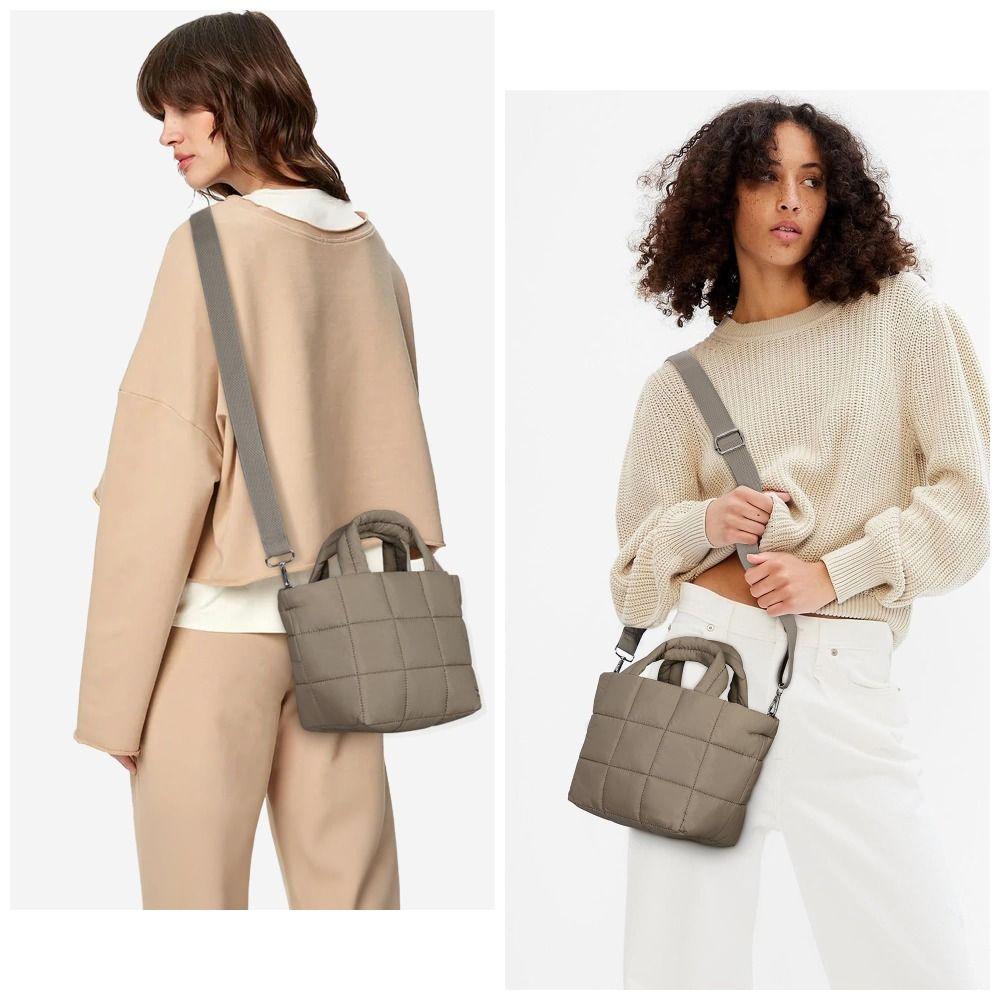 Detachable Strap Tote Bag Quilted Puffer Bag Adjustable Crossbody Bag  Women