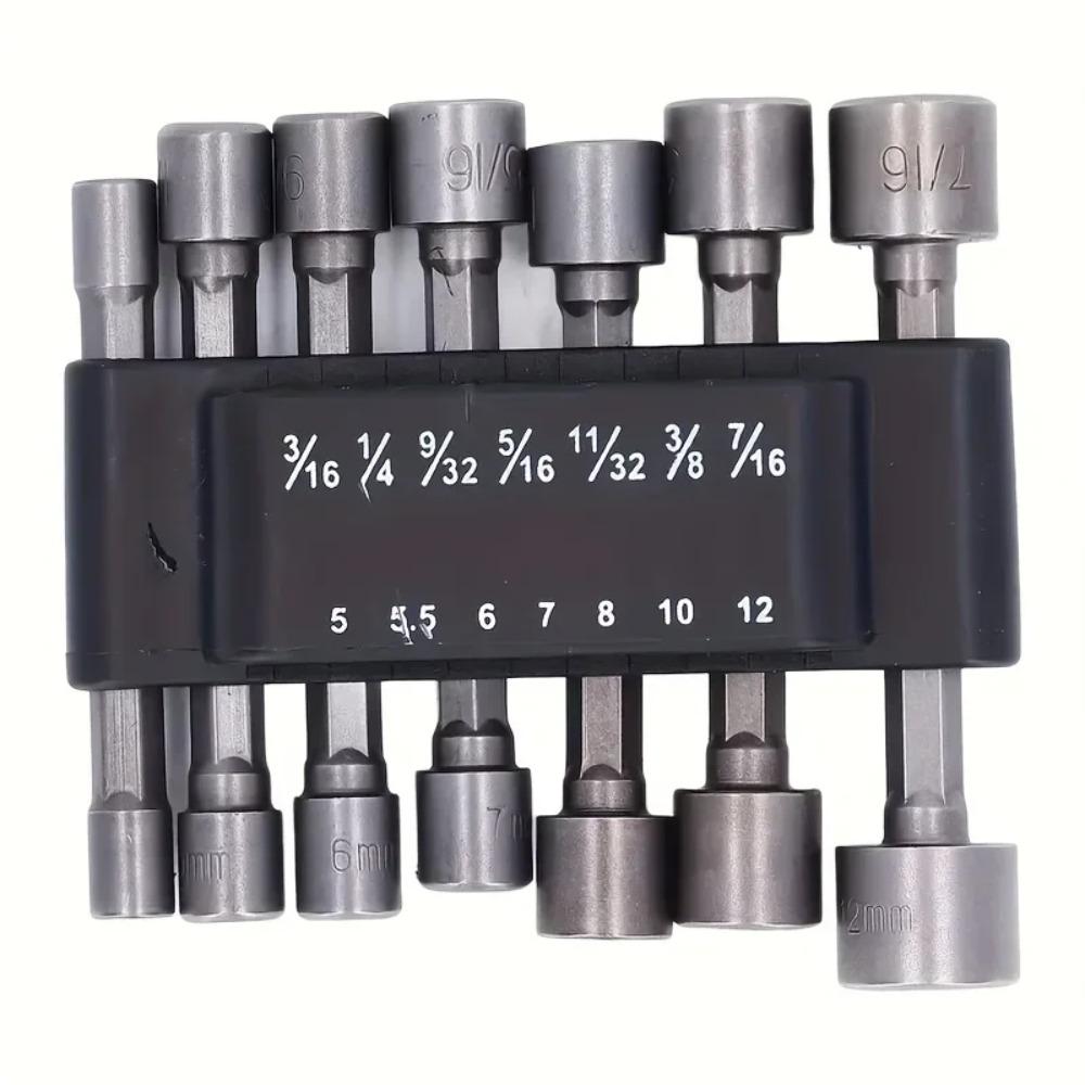 14 - Piece Magnetic Hex - Shank Screwdriver Socket Set with Extended Adapter, Polished Steel Nut Driver.