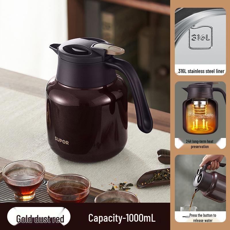 Supor 316L Stainless Steel Insulated Kettle, Large Capacity Teapot & Thermos Flask for Home Use