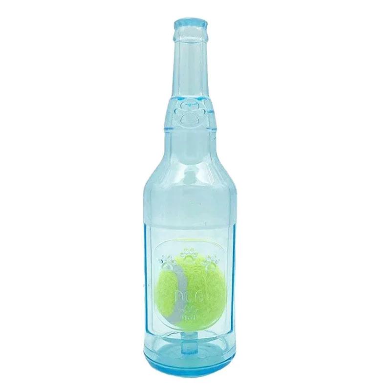 Juguete masticable para mascotas, botella de cerveza resistente a las mordeduras de TPR con pelota de tenis, juguete interactivo para masticar y chirriar los dientes de los cachorros