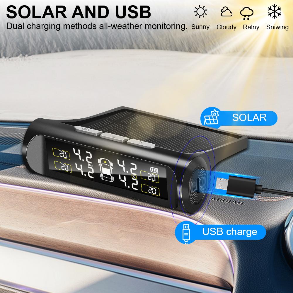Auto Sicherheitsalarmsysteme Digitales LCD-Display Solarenergie Reifendruck Auto TPMS Reifendrucküberwachungssystem