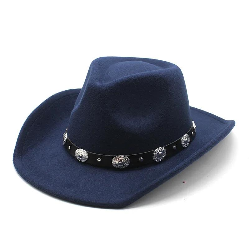Damen Western Cowboyhüte Nietenbesetzte Eingedrückte Western Cowgirl Hüte Breiter Rand Fedoras Hut mit Gürtelschnalle