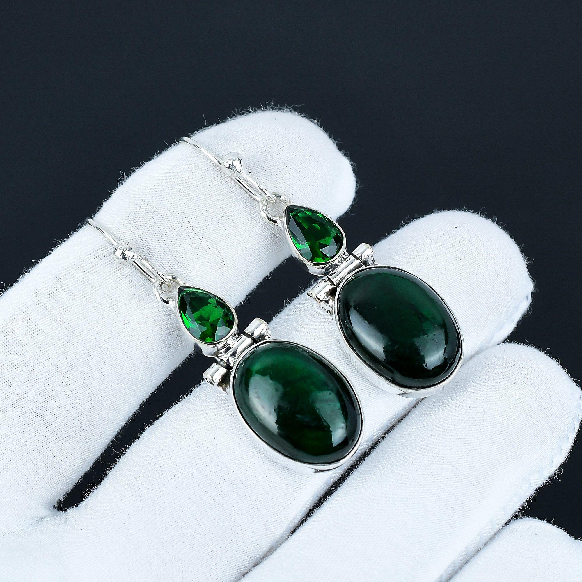 

Серьга с зеленым лабрадоритом и зеленым турмалином, серьга из стерлингового серебра 925 пробы, красивая серьга, серьга на день рождения, подарки на Рождество 5.5 Cm зелёный