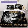 Custom Name Royal Lion Majesty Bedding,Quilt Set Quilt Cover Pillowcase Home Birthday Gift(1 * Duvet Cover + 2 * Pillowcase, Without Core)_lx