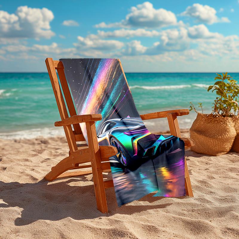 1Pc Rainbow Car Space Beach Towel, Quick Dry, Multi-Use for Beach Pool Gym Yoga Home Travel, Christmas, Halloween, Xmas Gift M928340