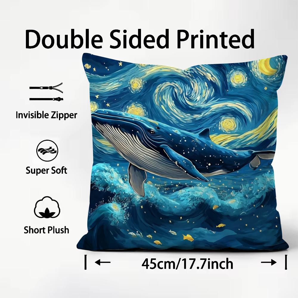 Whale Fashion Cushion Cover Plush Fabric Soft DoubleSided Printed Sofa Warm Winter Home Child Gift Pillow Case