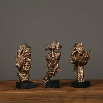 17cm Home Decor Abstract Silence Is Gold Figurine Resin Hand Face Silent Men Statue Sculpture Home Office Living Room Decoration