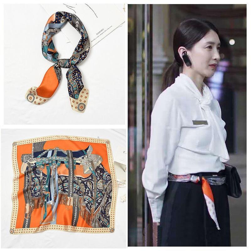 Korean version of the new retro silk scarf women's professional versatile 71 small square scarf headscarf decorative imitation silk scarf