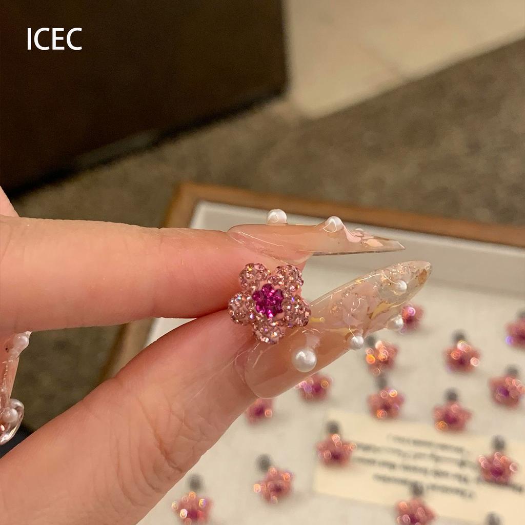 Süße, funkelnde Ohrstecker voller Diamanten, Kleine rosa Blumenohrstecker, Schlicht, Modisch und vielseitig, Niedliche und zarte Ohrringe für Frauen