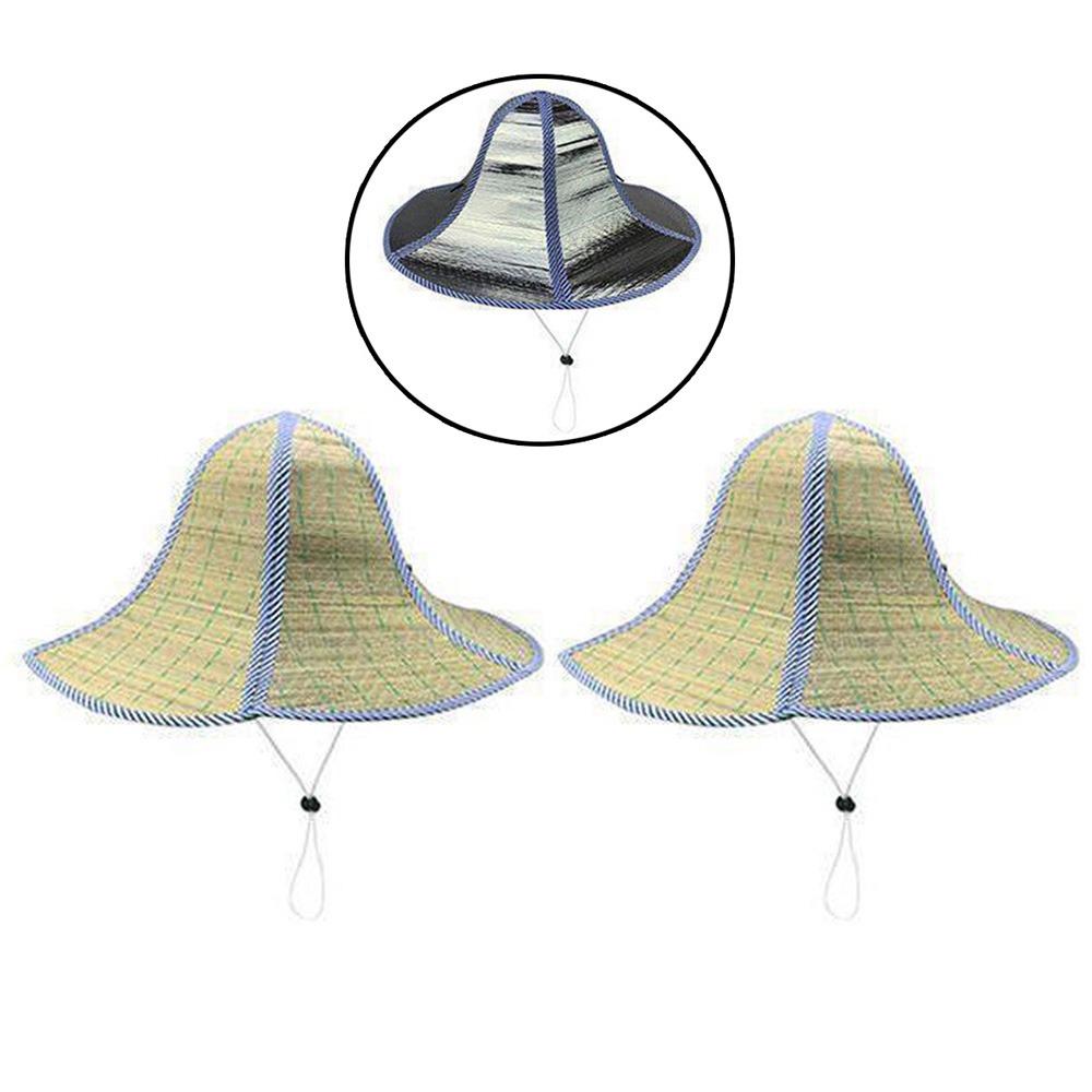 2Pcs Adjustable Foldable Straw Sun Hat Breathable Fishing Sunshade Caps Wide Brim Hat  Summer