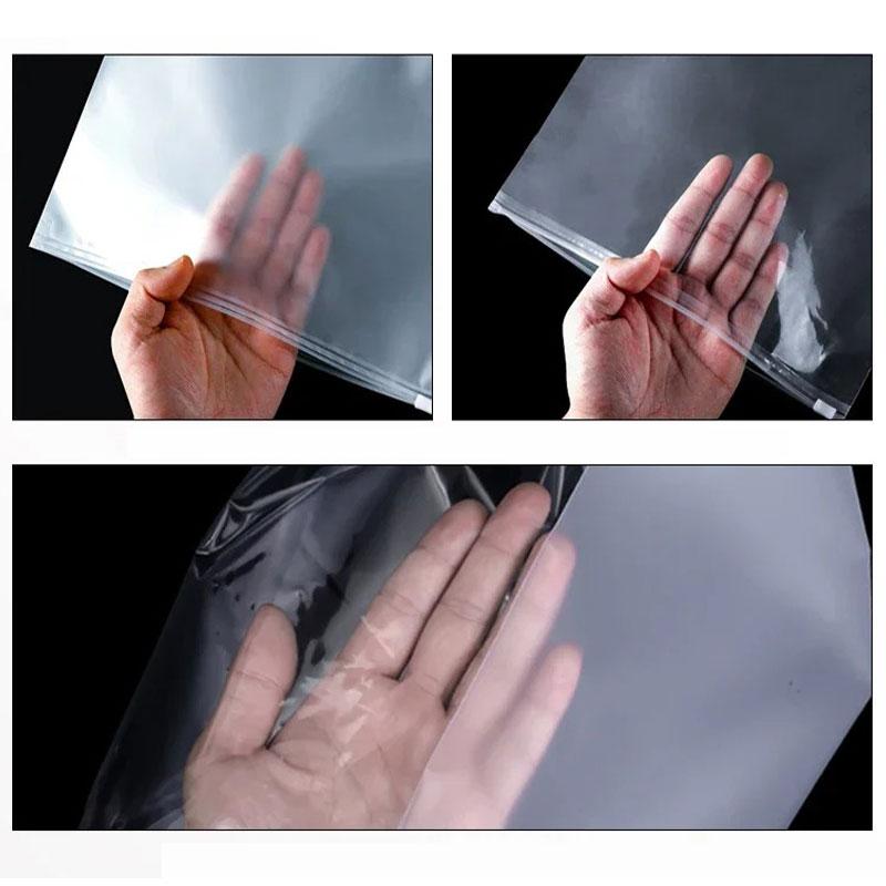 50pcs Clothing Zipper Packaging Bag One Side Frost One Side Clear PE Pull Lock Plastic Storage Bag Thick Clothes Pack Bags