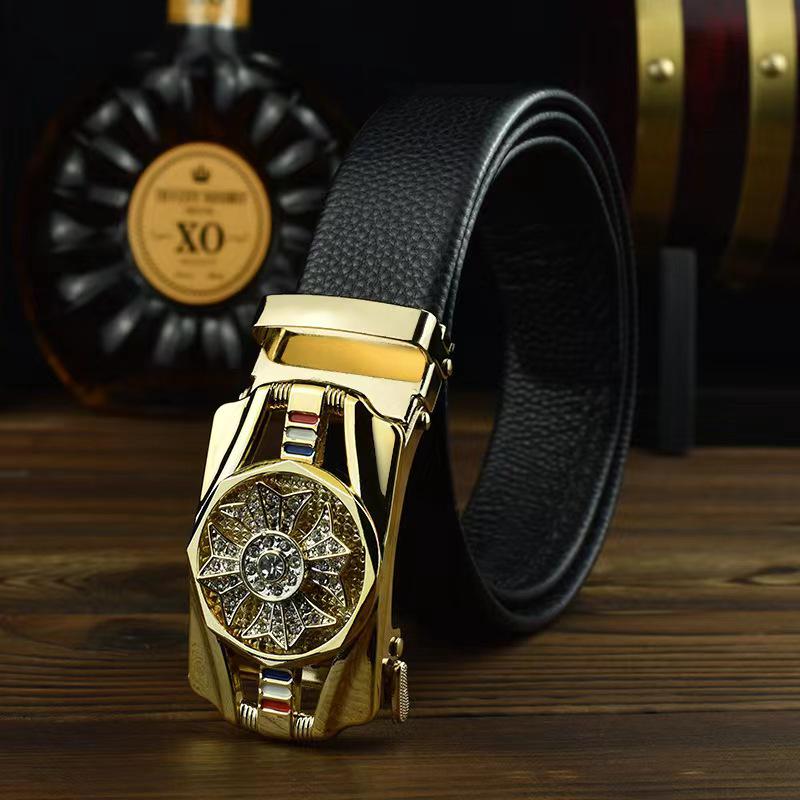 Piper Men's Diamond-Inlaid Leather Belt with Automatic Buckle